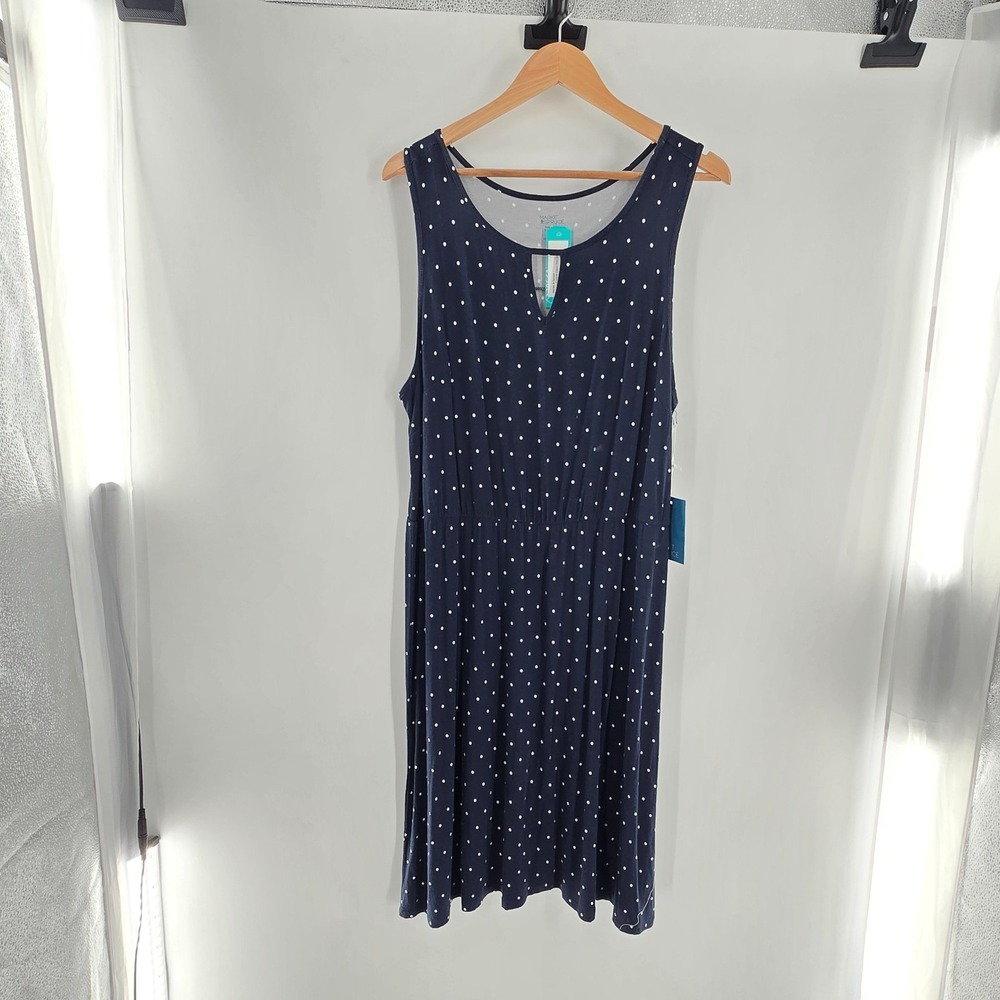 Market & Spruce Dress 1X Navy Polka Dot Keyhole Knit Shift Dress NWT Plus Size